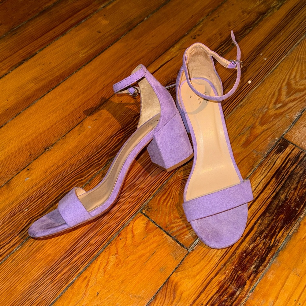 Purple chunky heels with ankle strap